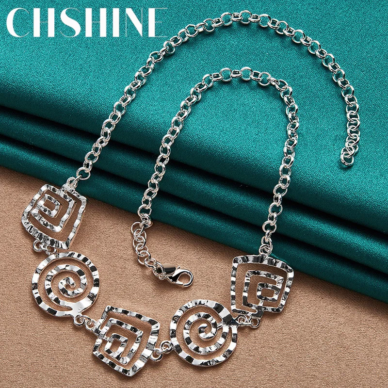 CHSHİNE 925 Ayar Gümüş Kare / Yuvarlak Girdap 20 İnç Kolye Kadınlar İçin Charm Düğün Nişan moda takı