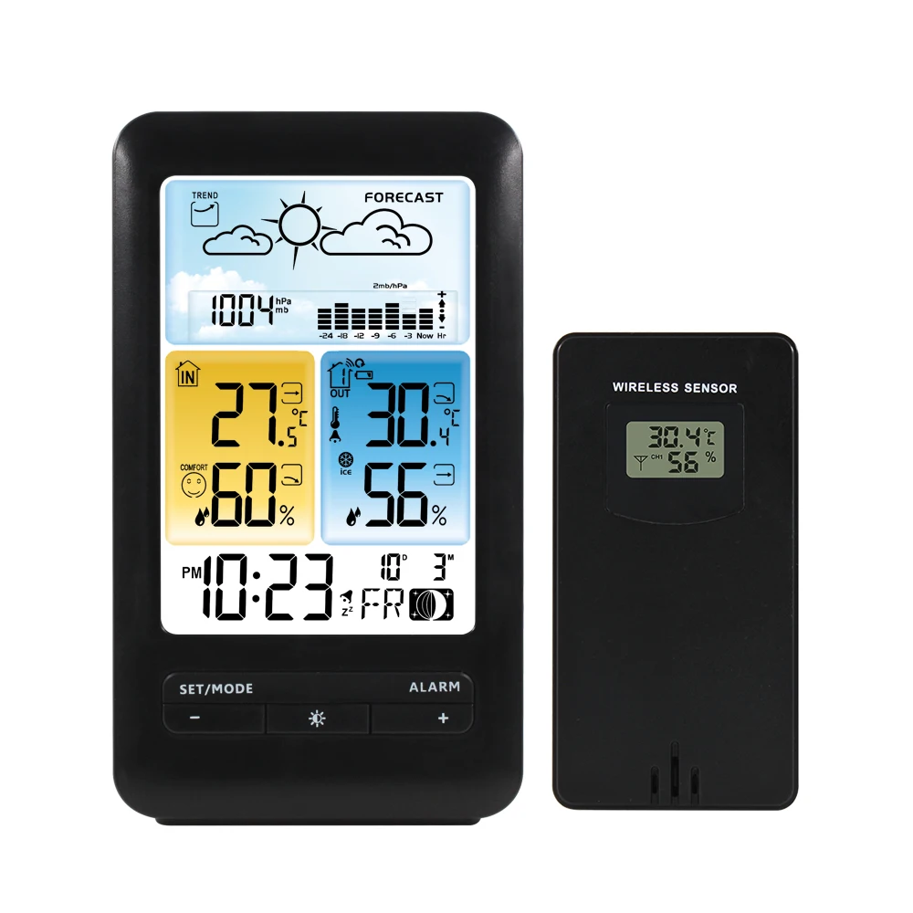 Dijital Saat Hava İstasyonu Termometre Higrometre Metre Kablosuz Elektronik çalar saat Masa Barometre Hava Durumu