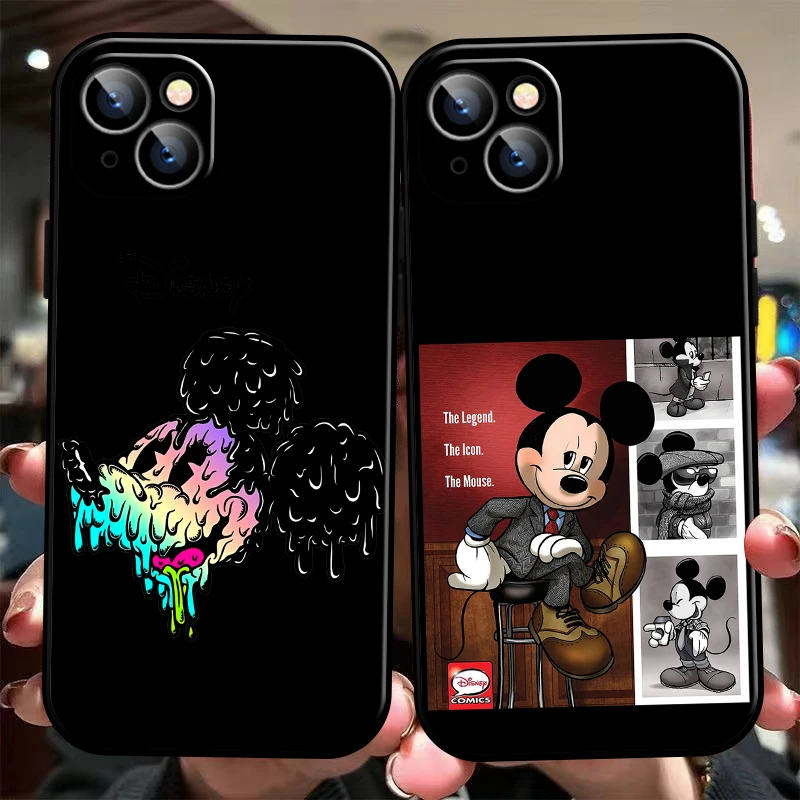 Disney Mickey Mouse Karikatür Telefon Kılıfı İçin iPhone 11 13 12 Pro Max 12 13 Mini X XS XR MAX 5 6 7 8 Artı Siyah Sıvı Silikon