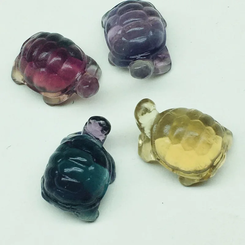 Doğal Gökkuşağı Renk Florit Kaplumbağa Kristal Şifa Tedavi Taş El Sanatları Salon Süs Ev Dekorasyonu DIY Takı