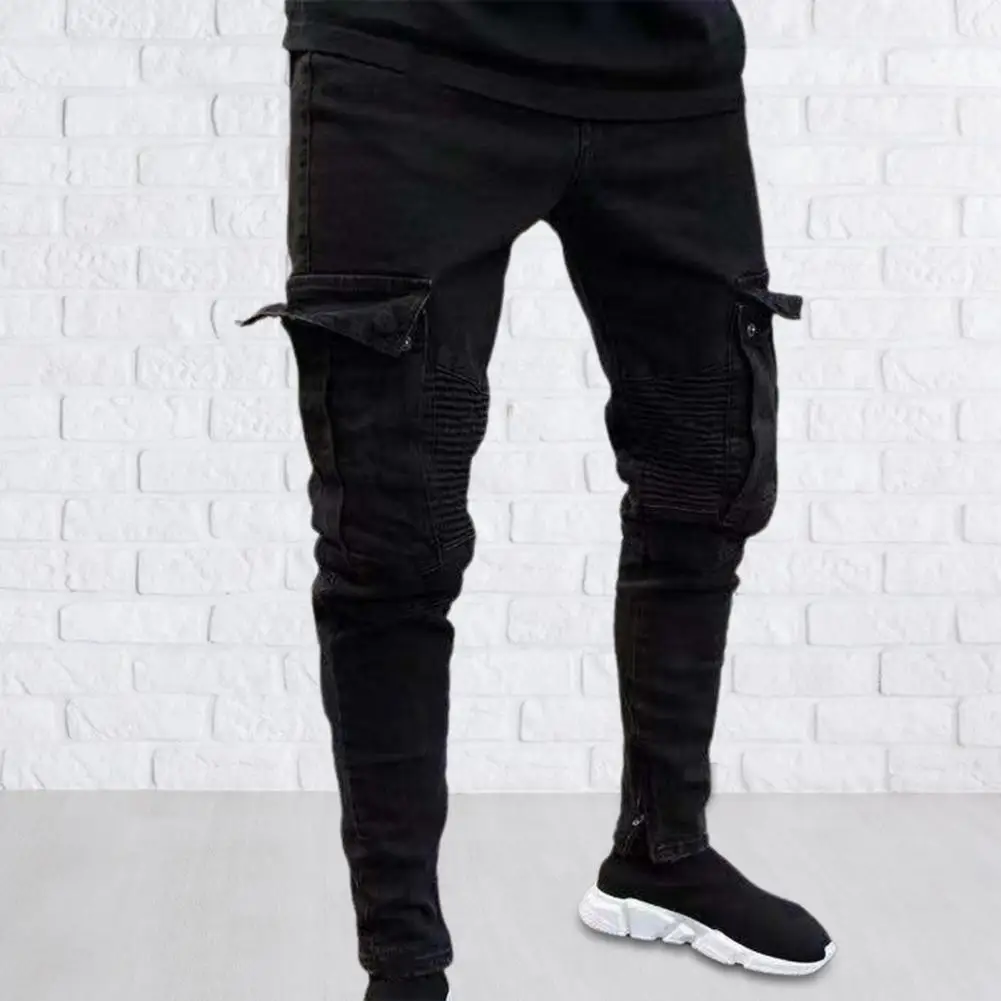 Erkek Kot Jogger Yırtık Cepler Casual Biker Sıkı Kot Pantolon 2021 Sonbahar Spor Sıska Erkek Pantolon Streetwear