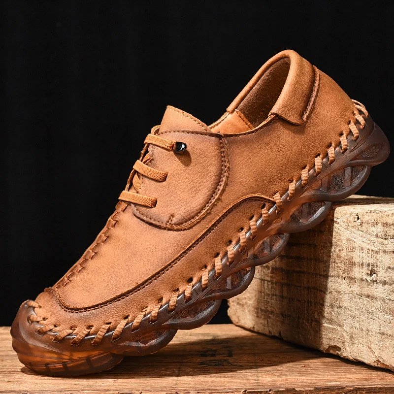Erkekler El Yapımı Moda Hakiki Deri rahat ayakkabılar Sonbahar Açık Moda Ayakkabı Tırmanma Eğlence Trendi Yürüyüş Yetişkin