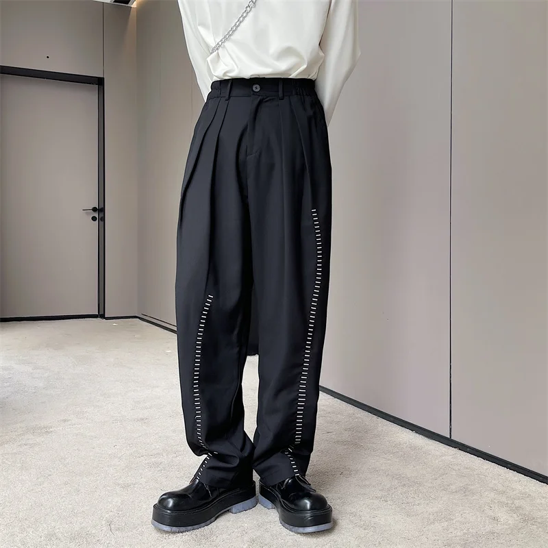 Erkekler Niş Asimetrik Tasarım Nakış Gevşek günlük pantolon Erkek Kore Streetwear Net Ünlü Modelleme harem pantolon