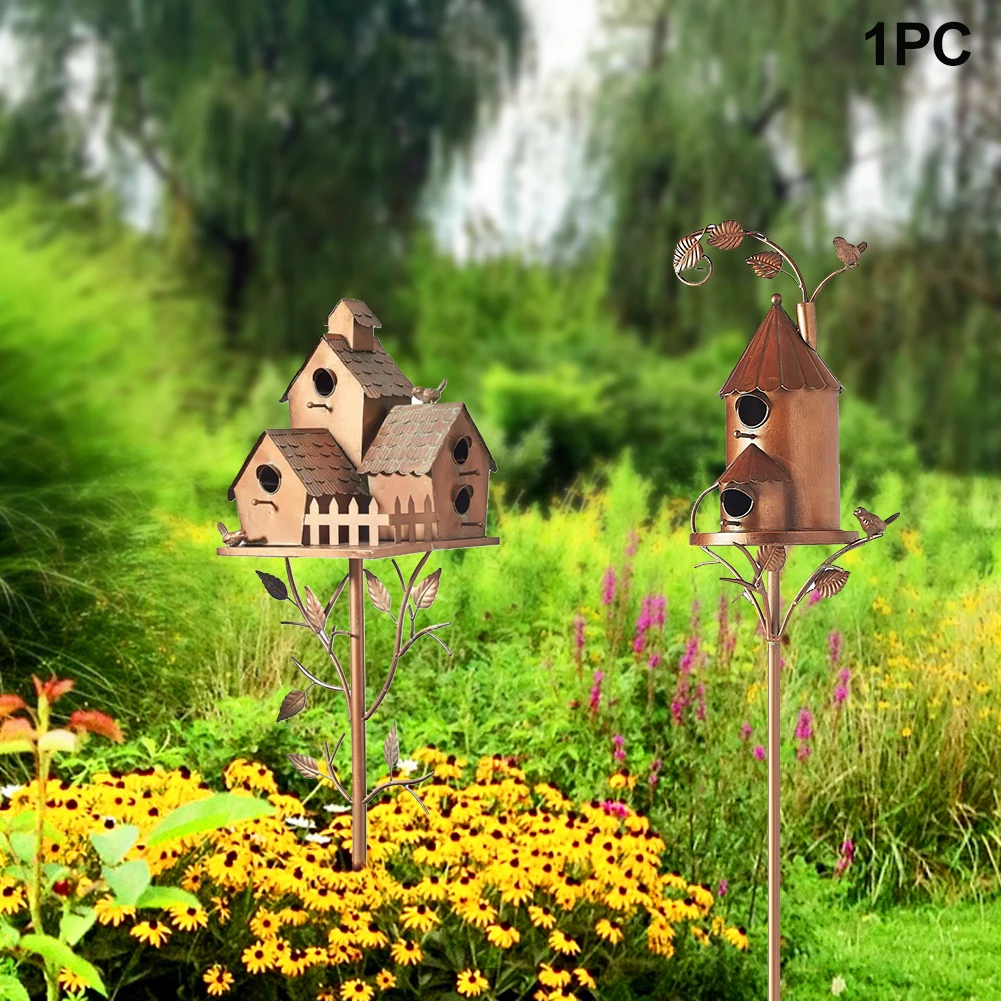 Ev Metal Besleyici bahçe dekoru Çim Kazıklı Kuş Evi Dayanıklı Bahçe Kazıkları