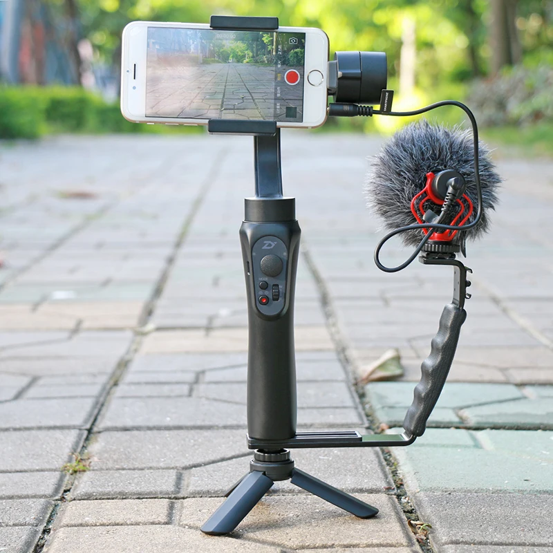 Evrensel Mini Tripod + Mikrofon Standı L Braketi Kamera Kavrama ile 2 Sıcak Ayakkabı Bağlar Zhiyun Pürüzsüz Q / 3 / DJI Osmo / Videomic