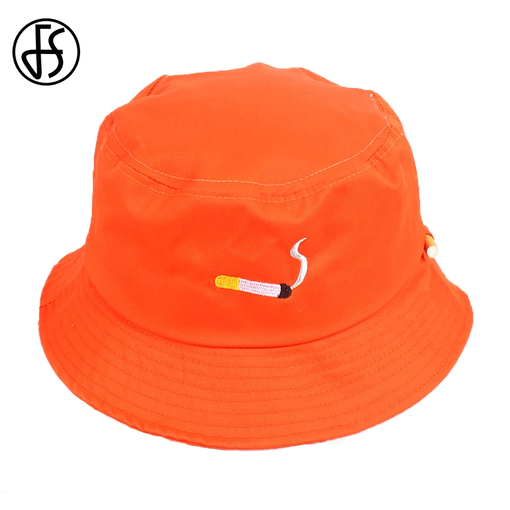 FS 2022 Yeni Yaz Turuncu Panama Kap Kadın Erkek Sigara Nakış Streetwear Balıkçı Şapka Şık Hip Hop Kova Şapka