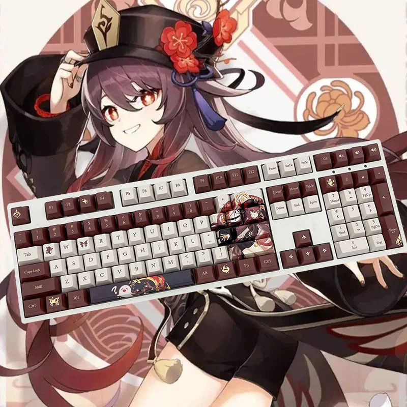 Genshin Darbe Keycaps Hutao Youla Oyun Karakteri Anime Klavye Kiraz Profili PBT Boya Süblimasyon Mekanik Klavye Klavye Tuş Takımı