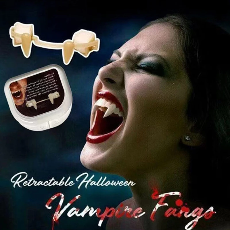 Geri çekilebilir Vampir Dişleri Cadılar Bayramı Dekorasyon Korku Kanlı Vampir Zombi Diş Canavar Kurtadam Dişleri Cosplay Kostüm Prop
