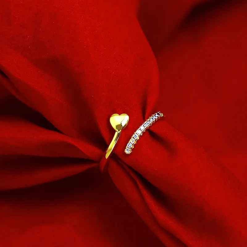 gerçek 14k Altın Moda kalp Alyans Kadınlar için Elmas Nişan Femme Yüzük Gelin Sevgililer Hediye Kız için