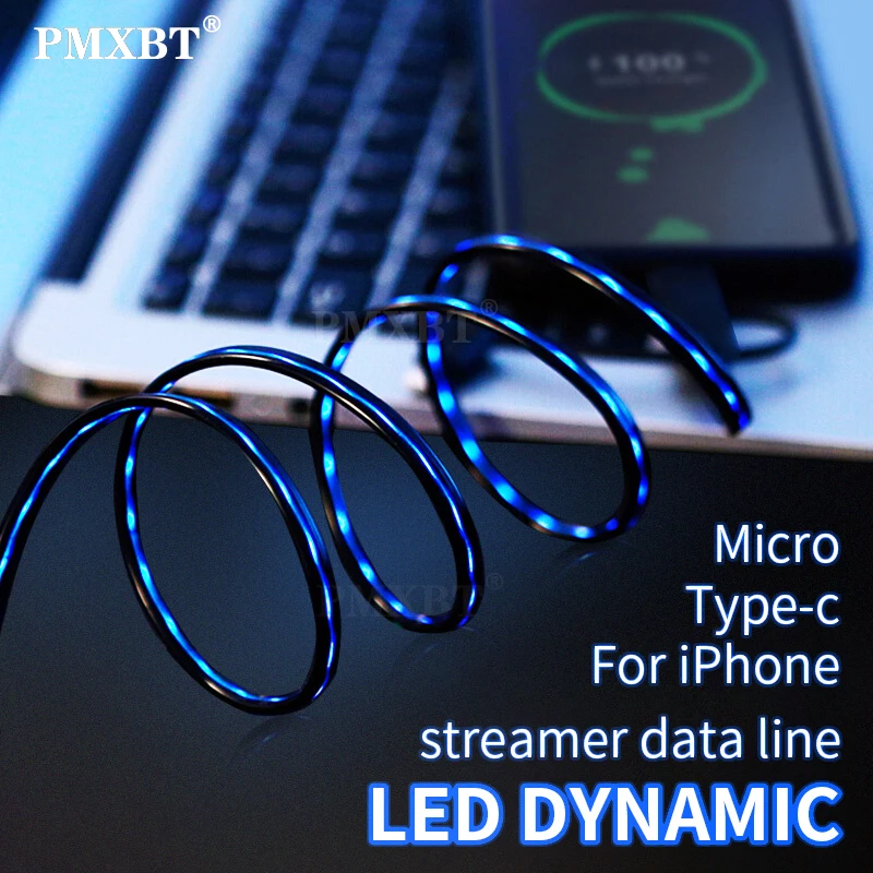 Glow LED Aydınlatma Hızlı Şarj Sync Veri USB C Tipi Kablo Telefon Kablosu USB C Mikro Şarj Kablosu Tel iPhone Huawei Samsung için