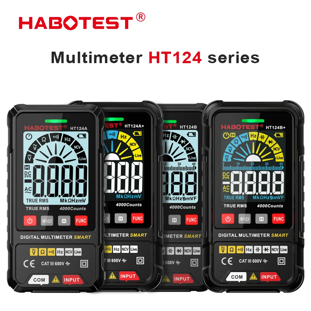 HABOTEST HT124 Serisi Dijital Akıllı Multimetre 4000 Sayımlar Otomatik Aralığı Test Cihazı Ohm Hz Kapasite True RMS AC DC DMM Multimetre