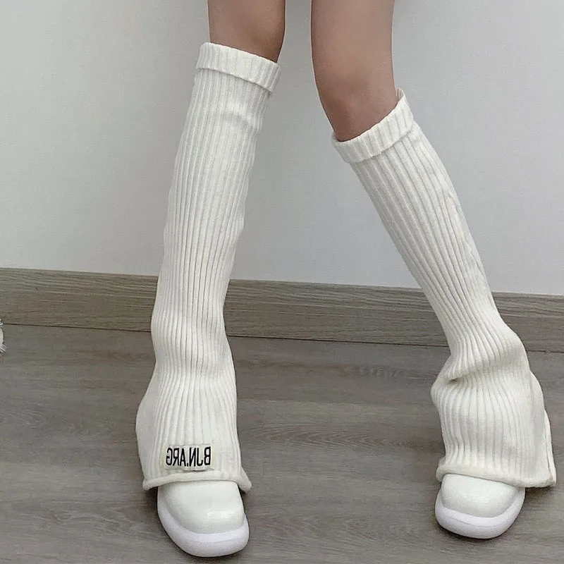 Harajuku Sevimli Alevlendi Örme bacak ısıtıcısı s Roman Kız Kawaii Beyaz Kış Gevşek ayak koruyucu Diz Yüksek Lolita bacak ısıtıcısı Çorap