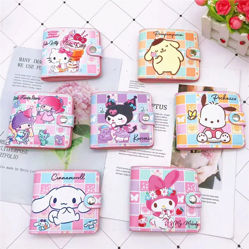 Hello Kitty Kawaii Sanrio Cinnamoroll Mymelody Kuromi Anime Yaratıcı Pu Rahat küçük cüzdan düğme kart tutucu bozuk para cüzdanı Cüzdan