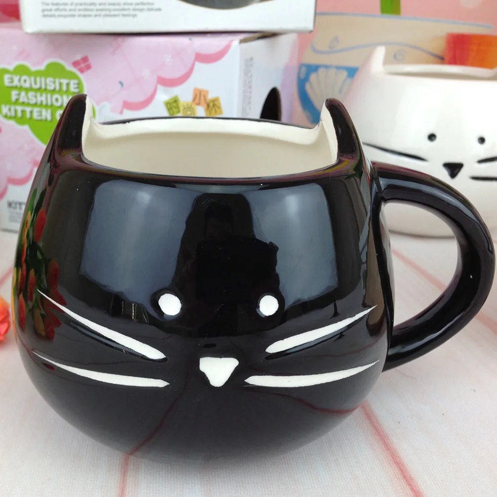Homies Seramik Yaratıcı siyah Kedi Hayvan Süt Kupa, Ofis kahve çay bardağı, Sevimli Kahve Porselen Çay Bardağı Güzel Hediyeler Ücretsiz Kargo