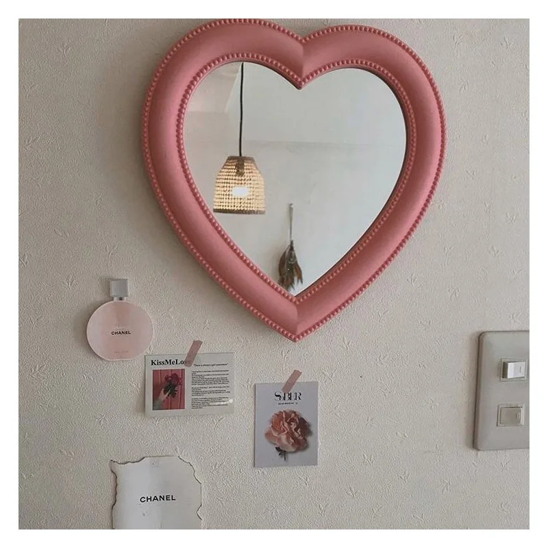 Ins Kore Aşk Kalp Kozmetik Ayna Duvar Asılı Yurt Soyunma Pembe Beyaz Ayna Oturma Odası Dekoratif Aynalar Kızlar İçin