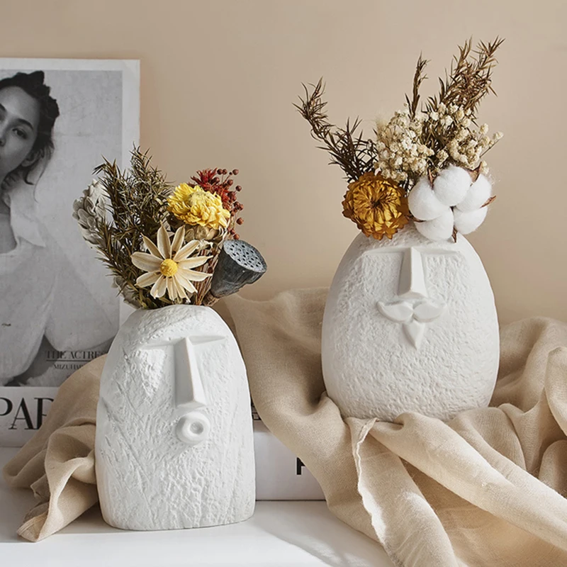 Iskandinav Beyaz Seramik Yüz Vazo Ev oturma odası masası Dekorasyon Aksesuarları Kurutulmuş Çiçekler yapay çiçek Aranjmanı Vazolar