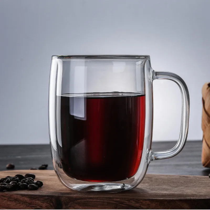 Iskandinav Çift Duvar Cam Şeffaf ısıya dayanıklı Kahve Kupalar Süt Çay su bardakları Grip Bardak Hediye Cafe Drinkware