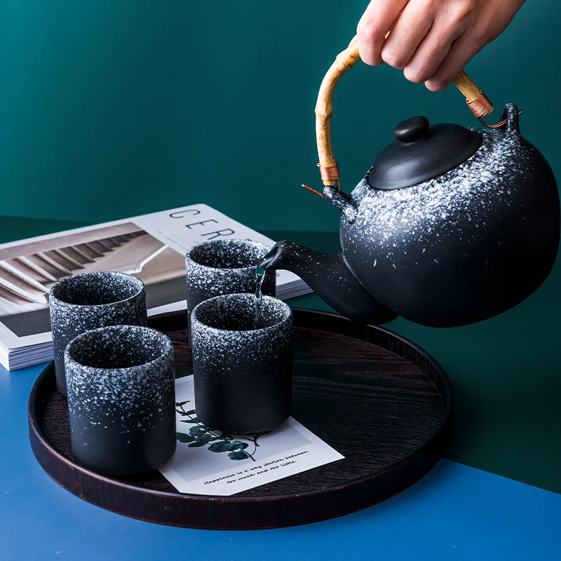 Japon Tarzı çay seti Demlik Seramik Ev çay makinesi İçme çay bardağı Tek Pot Yaratıcı Bambu Kolu Por çaydanlık seti