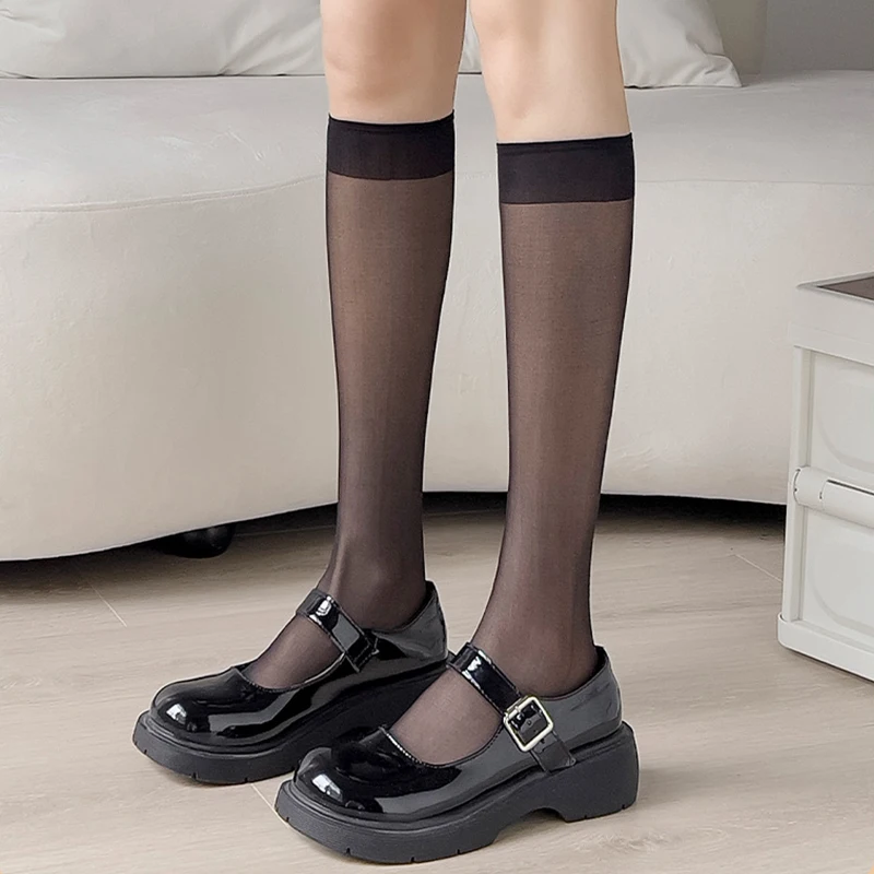 JK Naylon Uzun Çorap Çorap Yaz Ultra-ince Şeffaf Diz üstü Çorap Japonya Tarzı Okul Kız Siyah beyaz çoraplar Çorap