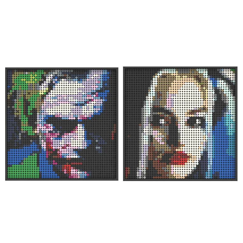 Joker Ve Harley MOC Piksel sanat tuğlaları Ünlü Film Yapı Taşları Savaşçı 48x48 Palyaço Boyama Dekorasyon Dıy Oyuncaklar Çocuklar için