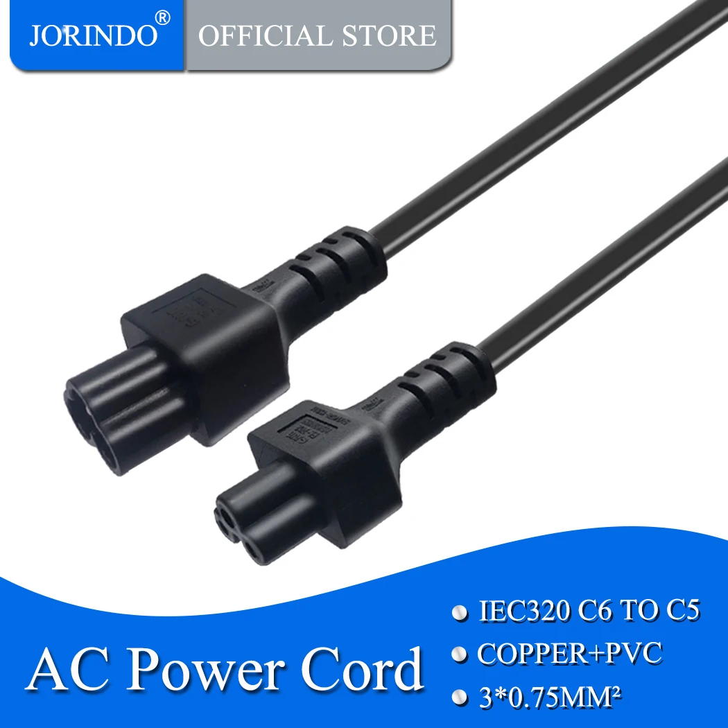 JORINDO 0.6 M / 2FT IEC320 C5 to C6 güç uzatma kablosu,IEC C5 3 delik IEC320 C6 3 pin Güç adaptör uzatma kablosu