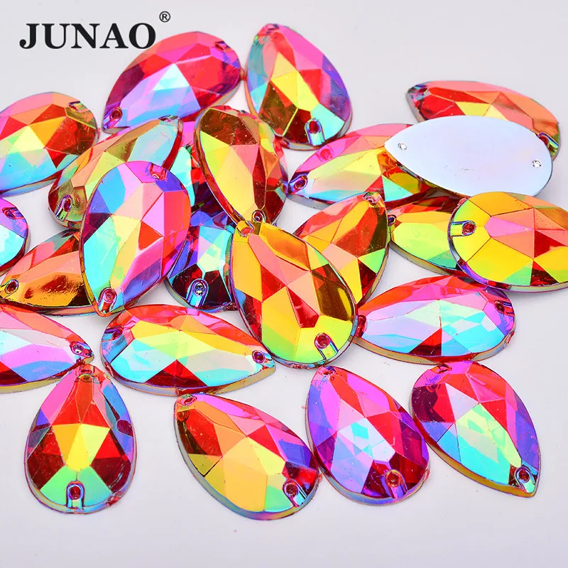 JUNAO 100 adet 17x28mm Glitter Kırmızı AB Kristal Rhinestone Flatback Gözyaşı Strass Dikiş Büyük Kristal Taşlar Giyim için El Sanatları