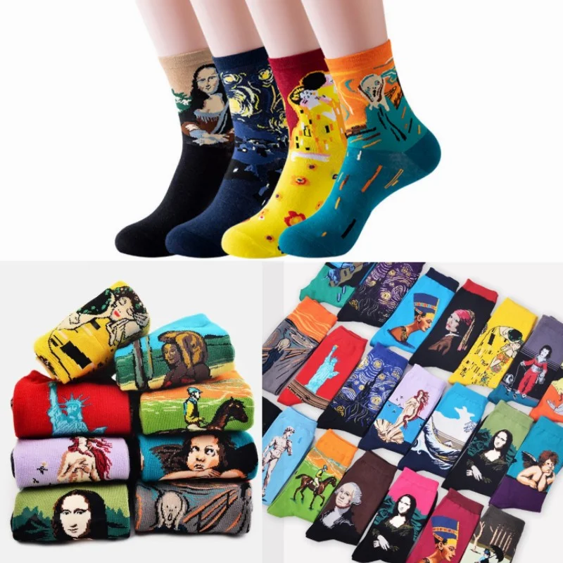 Kadın Pamuk Çorap Erkekler Yıldızlı Gece Kış Retro Kişilik Sanat Van Gogh Çorap Yağ kawaii Çorap Komik Mutlu Çorap Erkek Socken