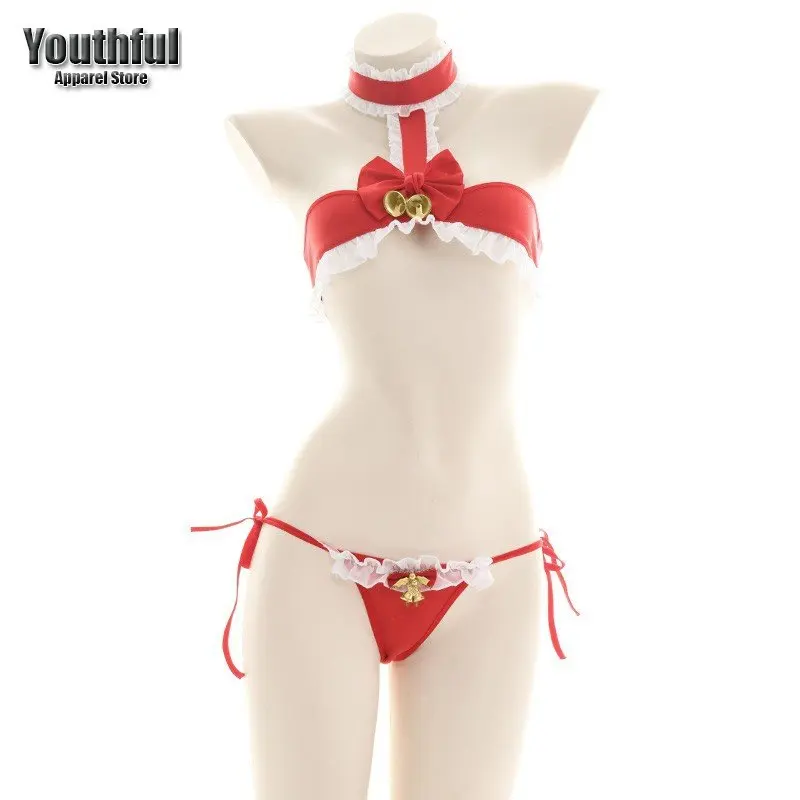 Kadın Seksi Iç Çamaşırı Kawaii Mini Bikini Yetişkin Cosplay Erotik Kostümleri Sutyen Iç Çamaşırı Külot Noel Seti