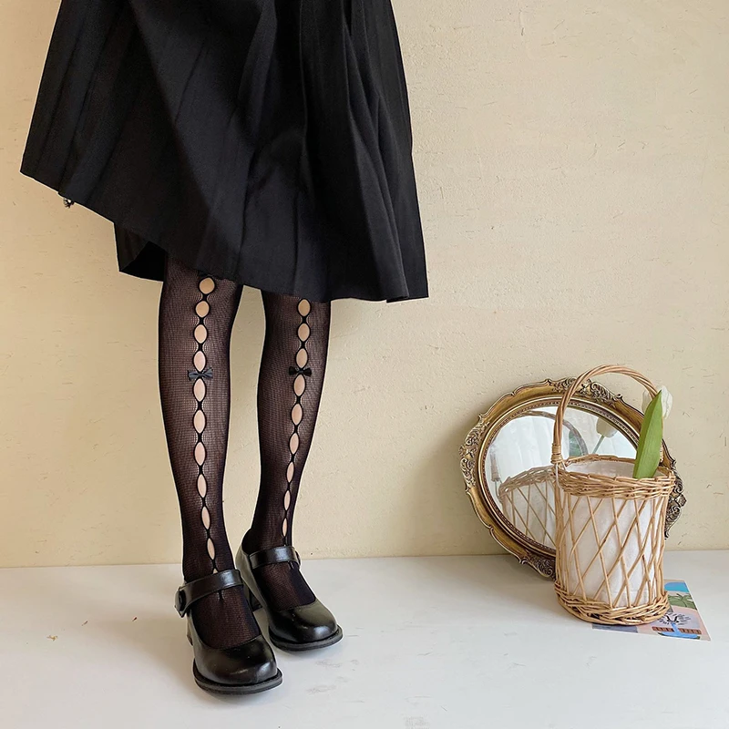 Kadın Seksi Çorap Moda Yay oyma dantel Külotlu Japon Lolita Tarzı Kızların İnce Tayt Sevimli Kadın İç Çamaşırı
