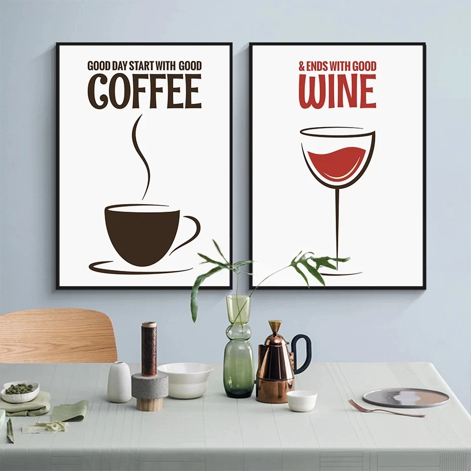 Karikatür Kahve ve Şarap Tırnak Tuval Boyama Duvar sanat posterleri ve Baskı Çerçevesiz Resimleri Mutfak Cafe Modern Ev Dekor