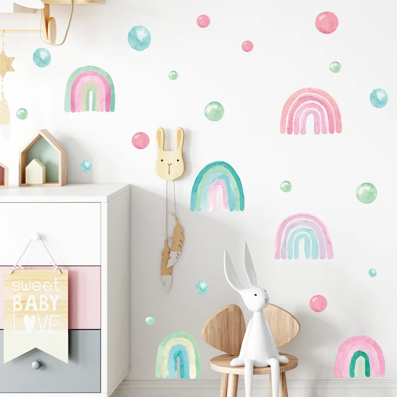 Karikatür Renkli Noktalar Gökkuşağı duvar çıkartmaları çocuk Odası İçin Bebek Kreş Yatak Odası Oturma Odası Ev Dekorasyon Anaokulu Posteri