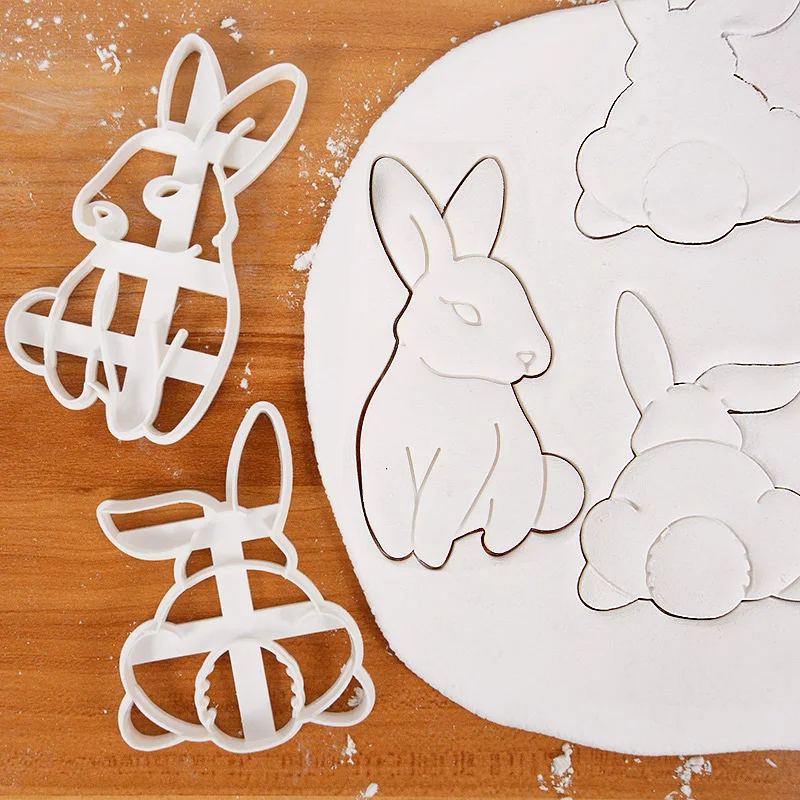 Karikatür Tavşan kurabiye kesici Paskalya Plastik Çerez Kabartmalı Kalıp 3D Sevimli Tavşan Kek Bisküvi Fondan Damga DIY Pasta Pişirme Aracı