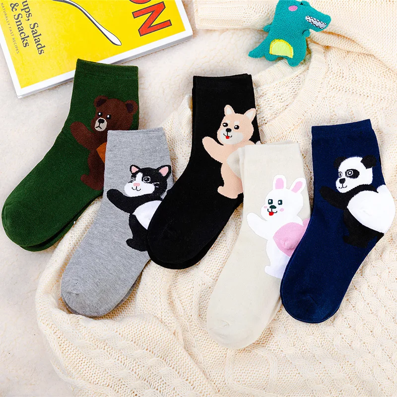 Karikatür Çorap Panda Hayvan Baskı Kawaii Sevimli Kore Tarzı Kadın Kedi Pamuk Kadın Calcetines Meias Mulher Skarpetki Calcetas Çorap