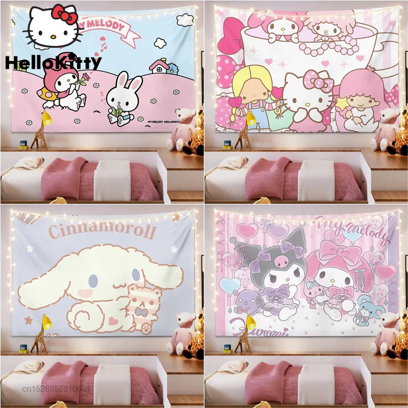 Kawaii Sanrio Hello Kitty Goblen Benim Melody Cinnamoroll Kuromi Karikatür Sevimli Tekstil Duvar Kaplaması Sevimli Kız Oturma Odası Dekor