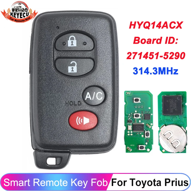 KEYECU 271451-5290 FCC: HYQ14ACX Toyota Prius 2010 İçin 2011 2012 2013 2014 2015 Akıllı Anahtarsız Uzaktan Anahtar Fob 4 Düğmeler 314.3 MHz