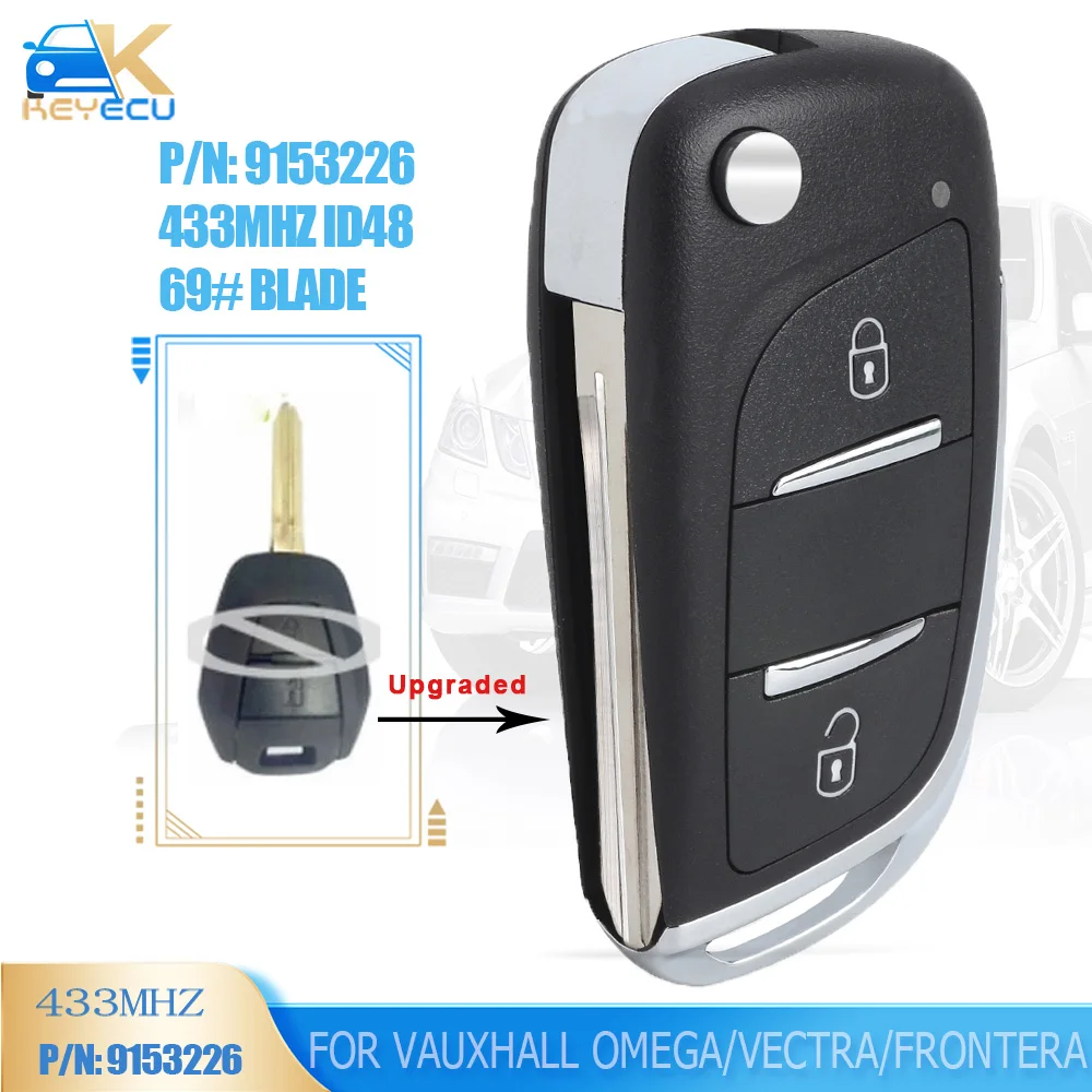 KEYECU Yükseltilmiş Çevirme Uzaktan Anahtar Fob 2 Düğme 433 MHz ID48 için Vauxhall Omega / Vectra / Frontera/Isuzu P / N: 9153226