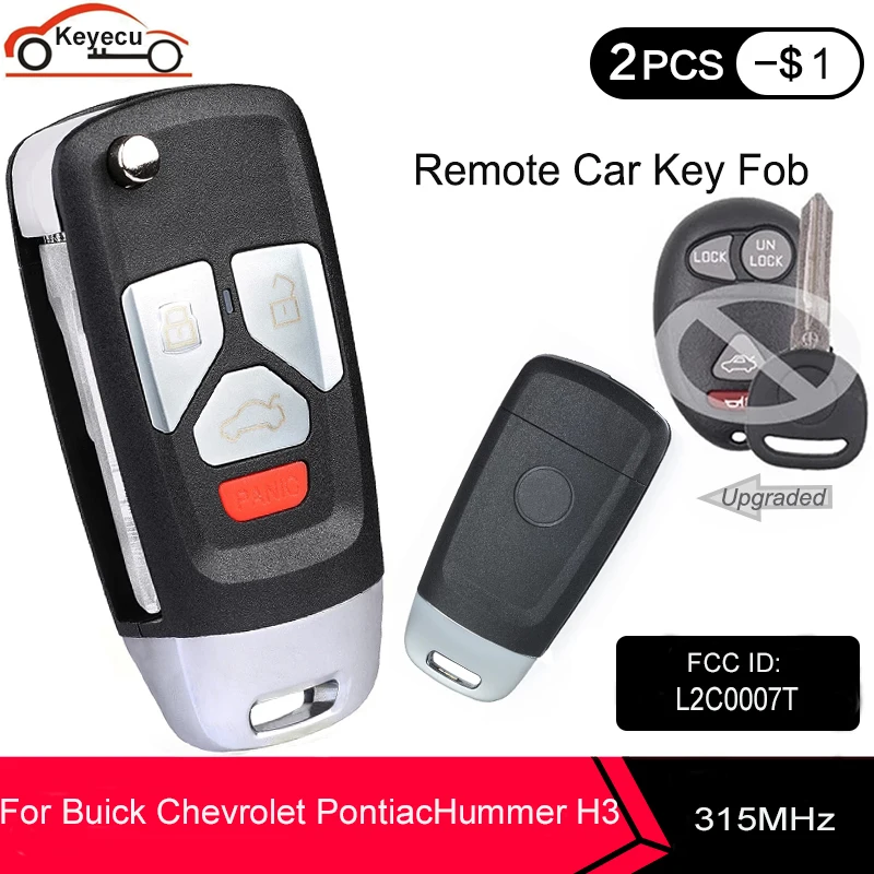 KEYECU Yükseltilmiş Çevirme Uzaktan Araba Anahtarı Fob 4 Düğmeler 315 MHz ID46 Buick Chevrolet PONTİAC HUMMER H3 FCC ID: L2C0007T 10335582-88