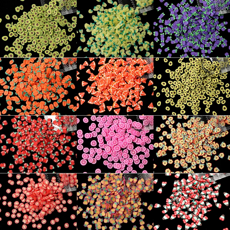 Kiraz Dilimleri Gevreği Meyve Nail Art Süslemeleri Polimer Kil Reçine Tasarım 3D Sticker Çıkartmaları Tropikal Tarzı Nail İpuçları Manikür