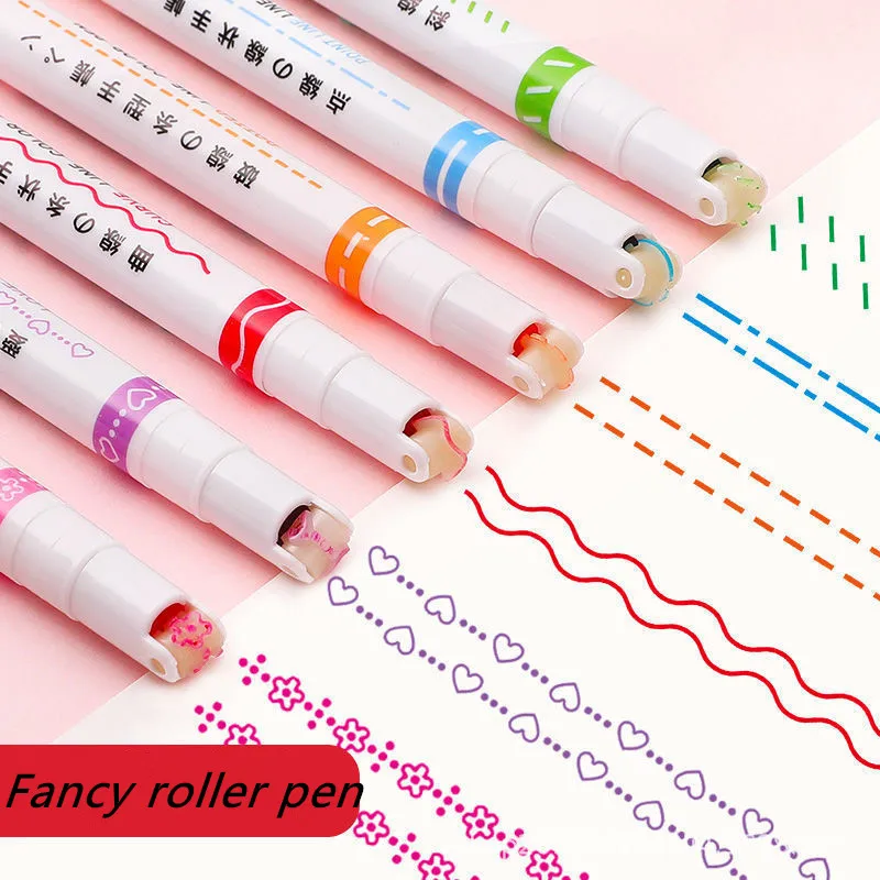 Komik Çift Hat Desen Anahat işaretleyici kalem El Kopya Hesabı Çok renkli eğri kalem Hızlı Kuru İşareti Notlar Boyama Vurgulayıcı