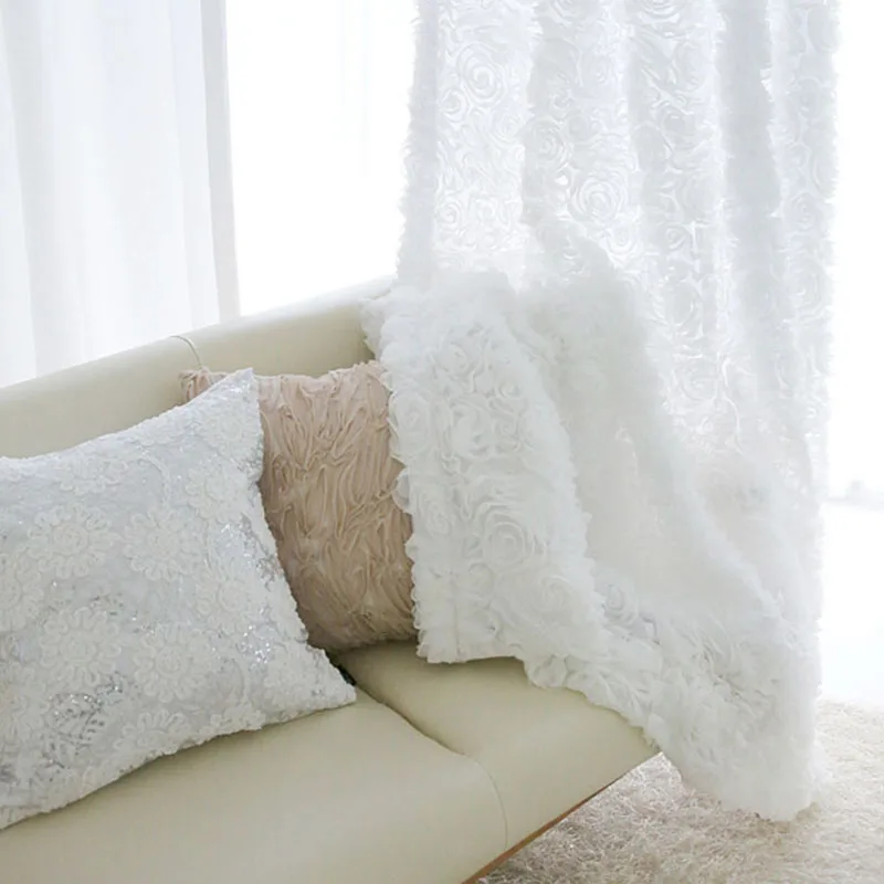 Kore Güzel 3D Gül Beyaz Dantel Tül Perde Oturma Odası Yatak Odası İçin Fransız Romantik Pembe Çiçek Şeffaf Vual Yatak Odası İçin #3