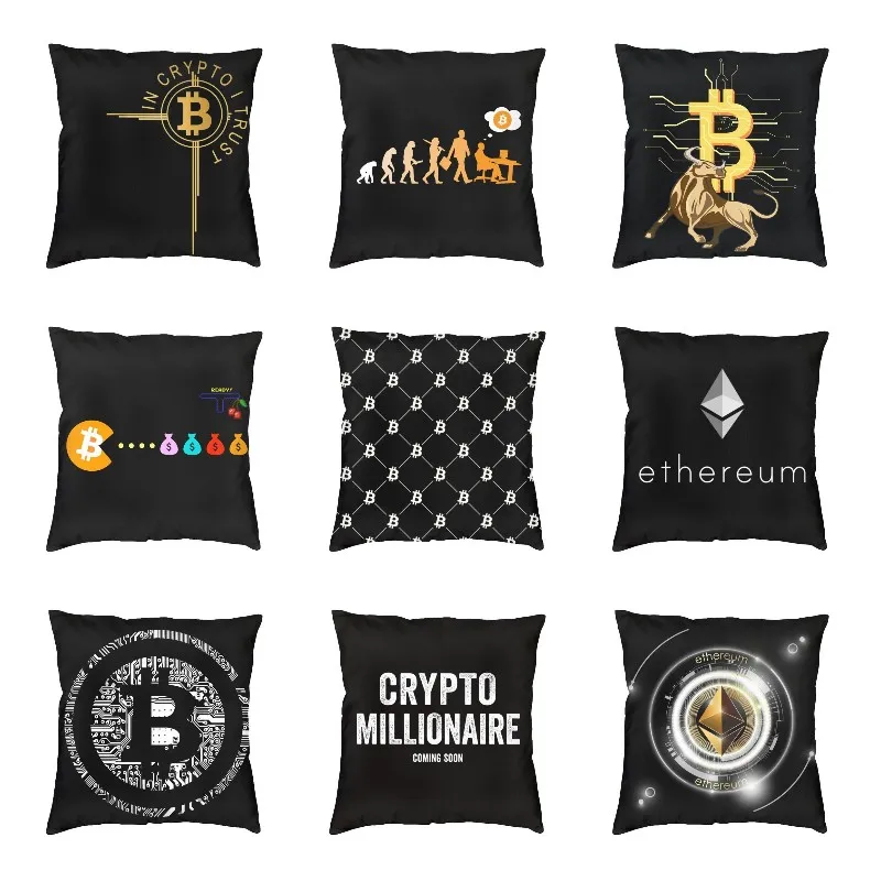 Kripto Güveniyorum Bitcoin Yastık Kılıfı Dekoratif Cryptocurrency Blockchain Madenci İskandinav minder örtüsü Kare Yastık Kılıfı