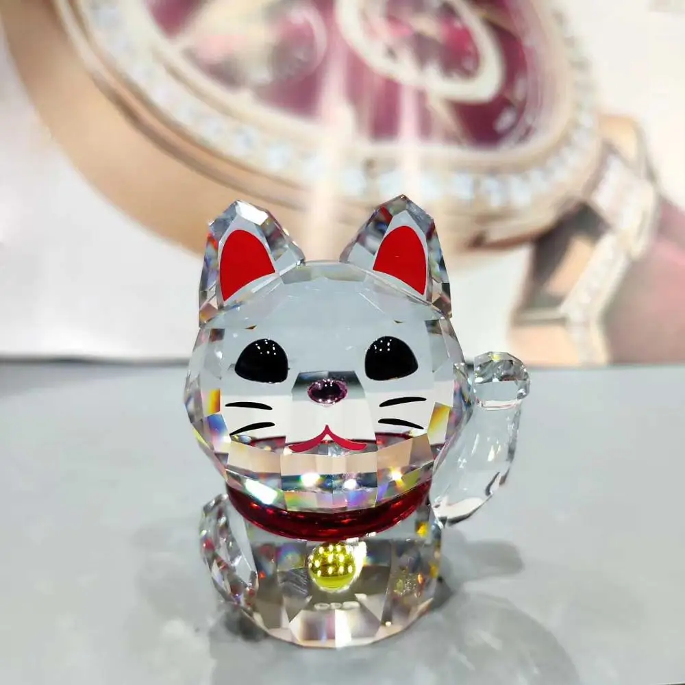 Kristal Güzel Şanslı Kedi Figürleri Zanaat Cam Kedi Süs Fengshui Paperweight Koleksiyonu Oyuncak Favor Hediye Ev Masa Dekor
