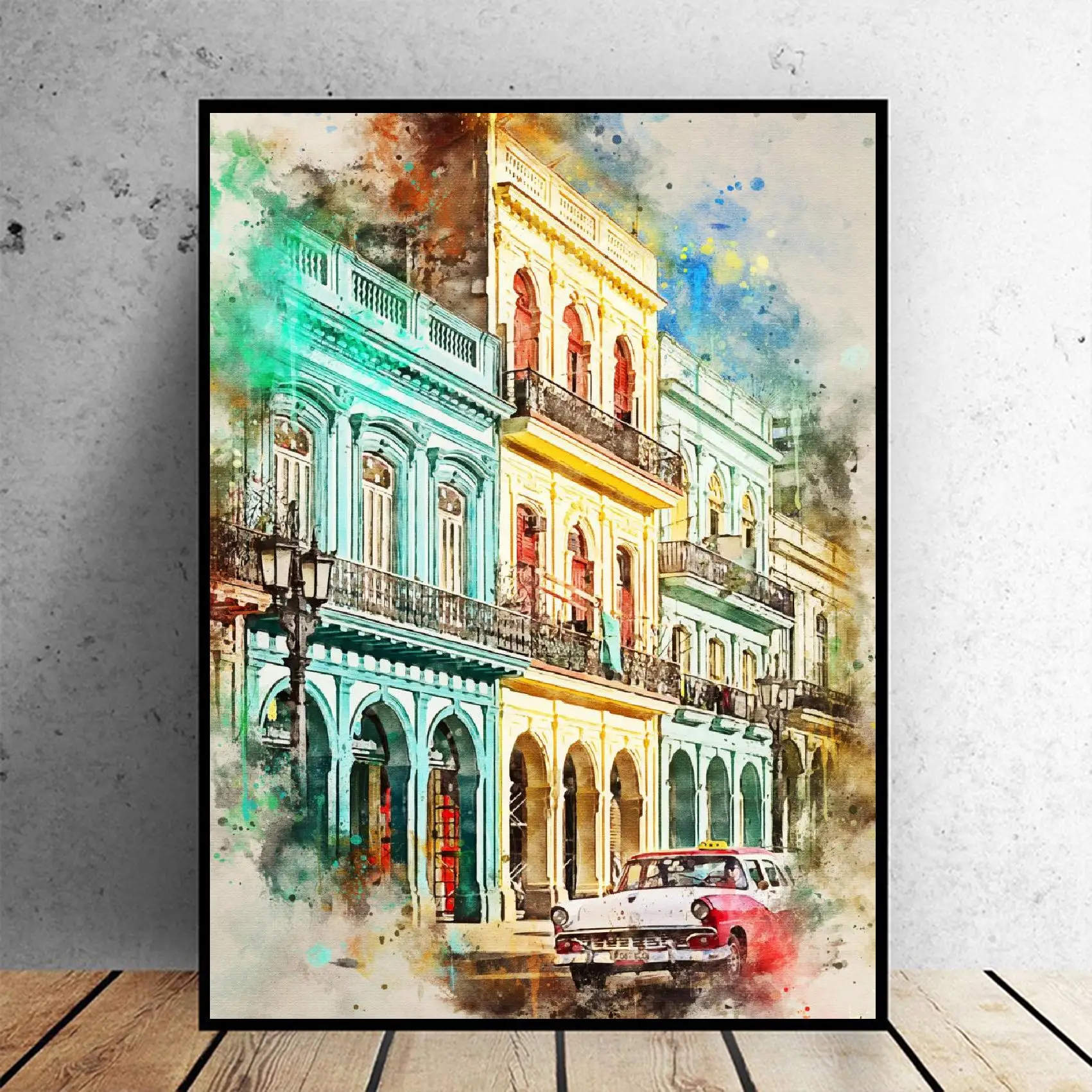 Küba Suluboya Sanat Tuval Poster Ev Dekor Boyama Hiçbir Çerçeve