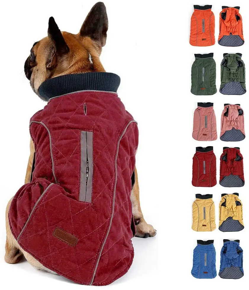 Kış Köpek Ceket Ceket Sıcak Yelek Yansıtıcı Çizgili ve Koşum Tasma Delik Kıyafet Giysileri Küçük Orta Büyük Köpekler için Pet