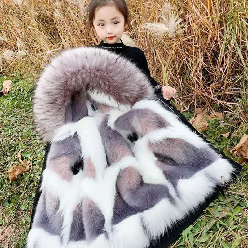 Kış Sıcak Parka Kız Moda çocuk Kalın Dış Giyim Faux Kürk Yaka Ceket çocuk Giysileri Snowsuit Ceket Palto elbise