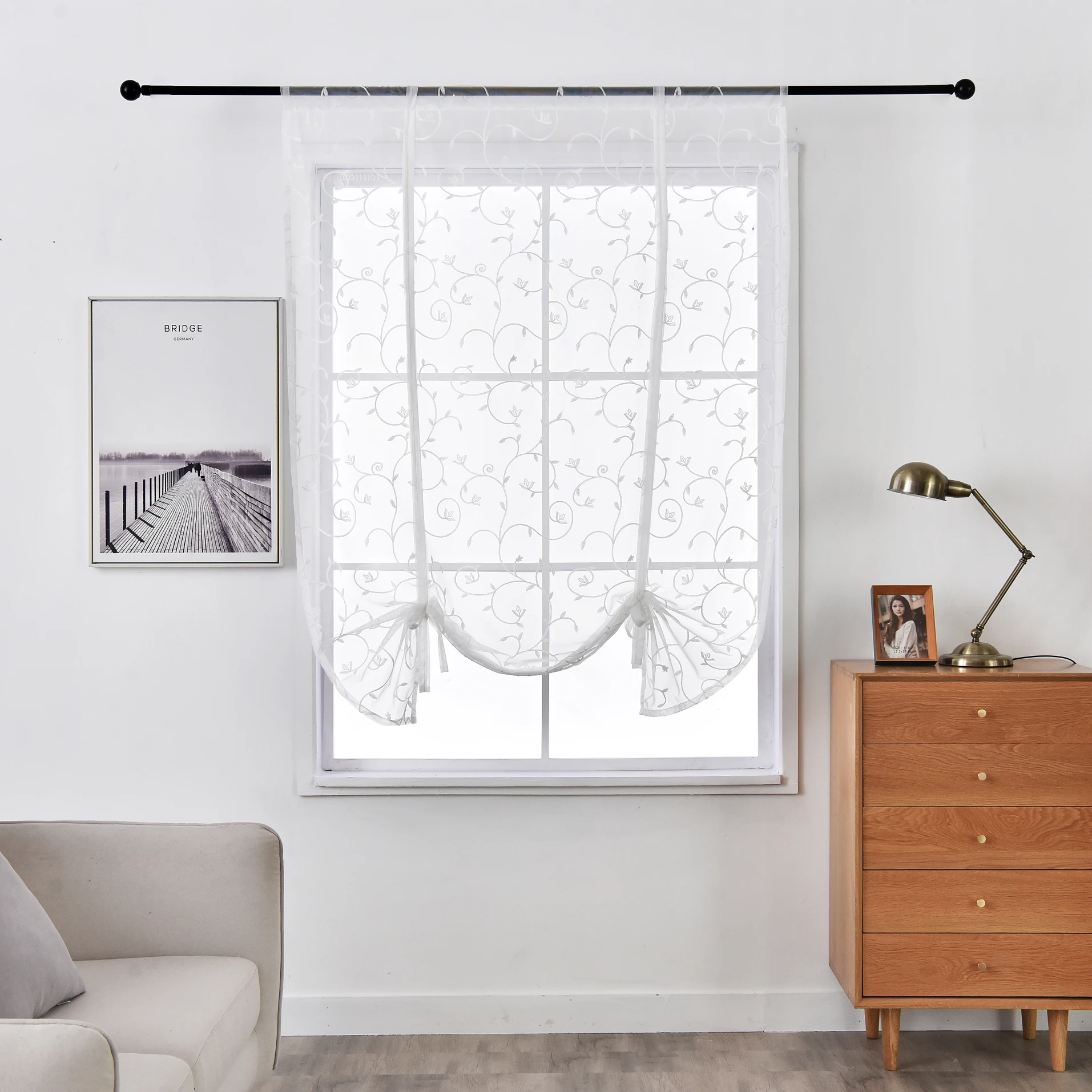 Lanke Beyaz Arabesk Ağacı Pencere Tarama, tül Kısa Perdeler Oturma Odası Yatak Odası Mutfak için, baskı Perdeler Dekor 12 Boyutları