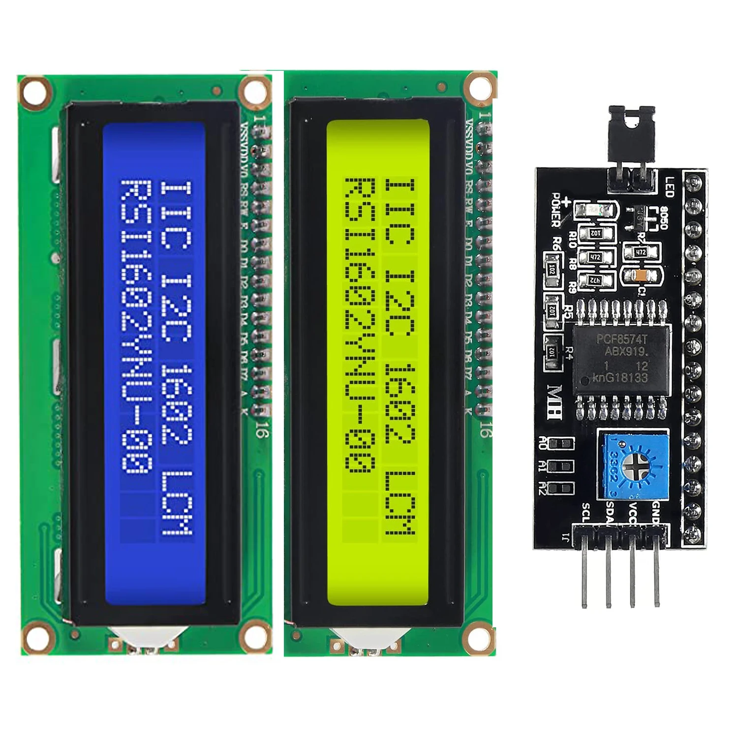 LCD1602 1602 LCD Modülü Mavi / Yeşil /Beyaz Ekran 16x2 Karakter LCD ekran PCF8574T PCF8574 IIC I2C Arayüzü 5V Arduino için