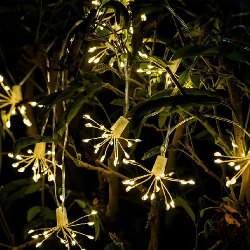 LED noel havai fişek ışıkları su geçirmez 8 yanıp sönen modu peri Garland oturma odası bahçe noel yeni yıl dekorasyon ışık dize