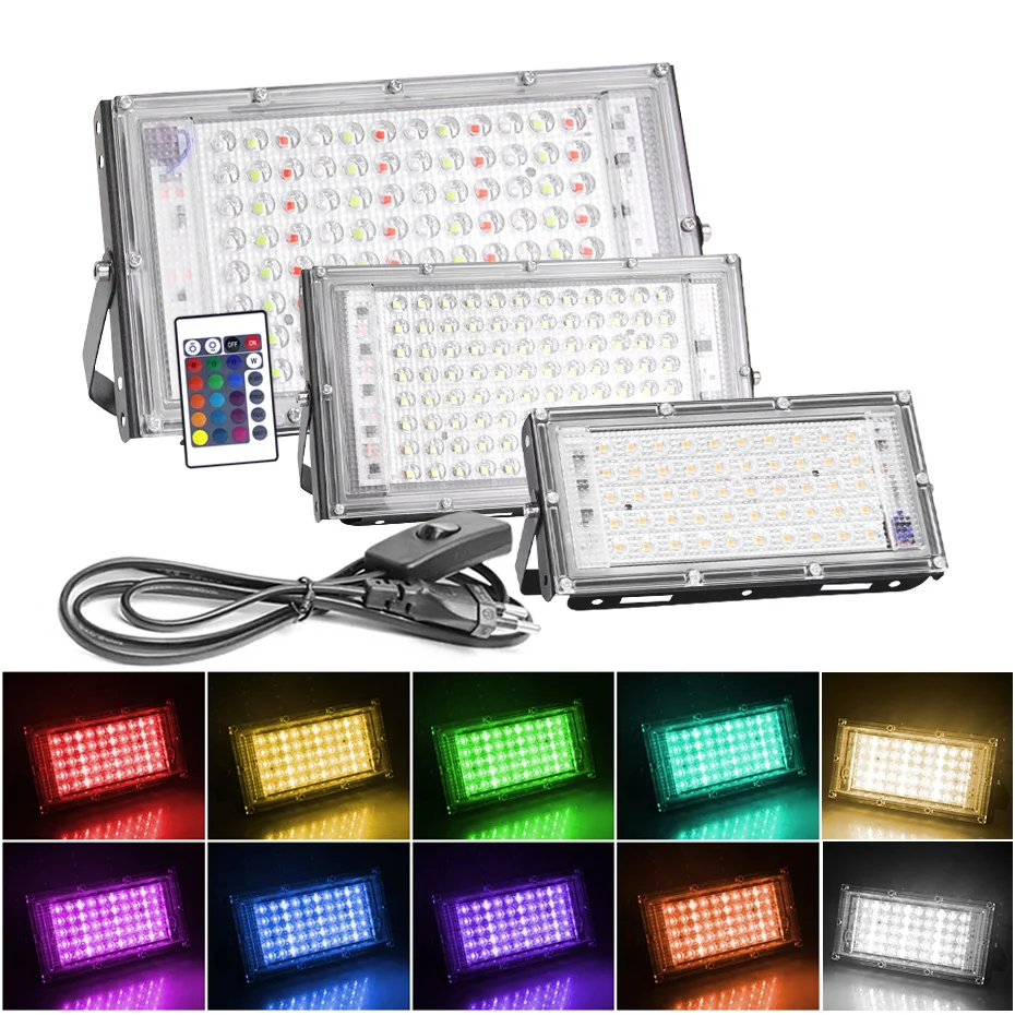 LED Projektör 220V 50W 100W RGB RGBW RGBWW Spot IP65 Su Geçirmez SMD 2835 Dış Aydınlatma AB Tak Uzaktan Kumanda