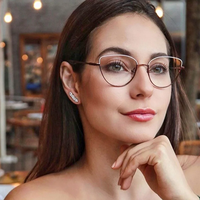 LONSY Retro seksi kedi göz gözlük çerçeveleri kadınlar optik bilgisayar gözlük Anti mavi ışık bitmiş miyopi reçete gözlük